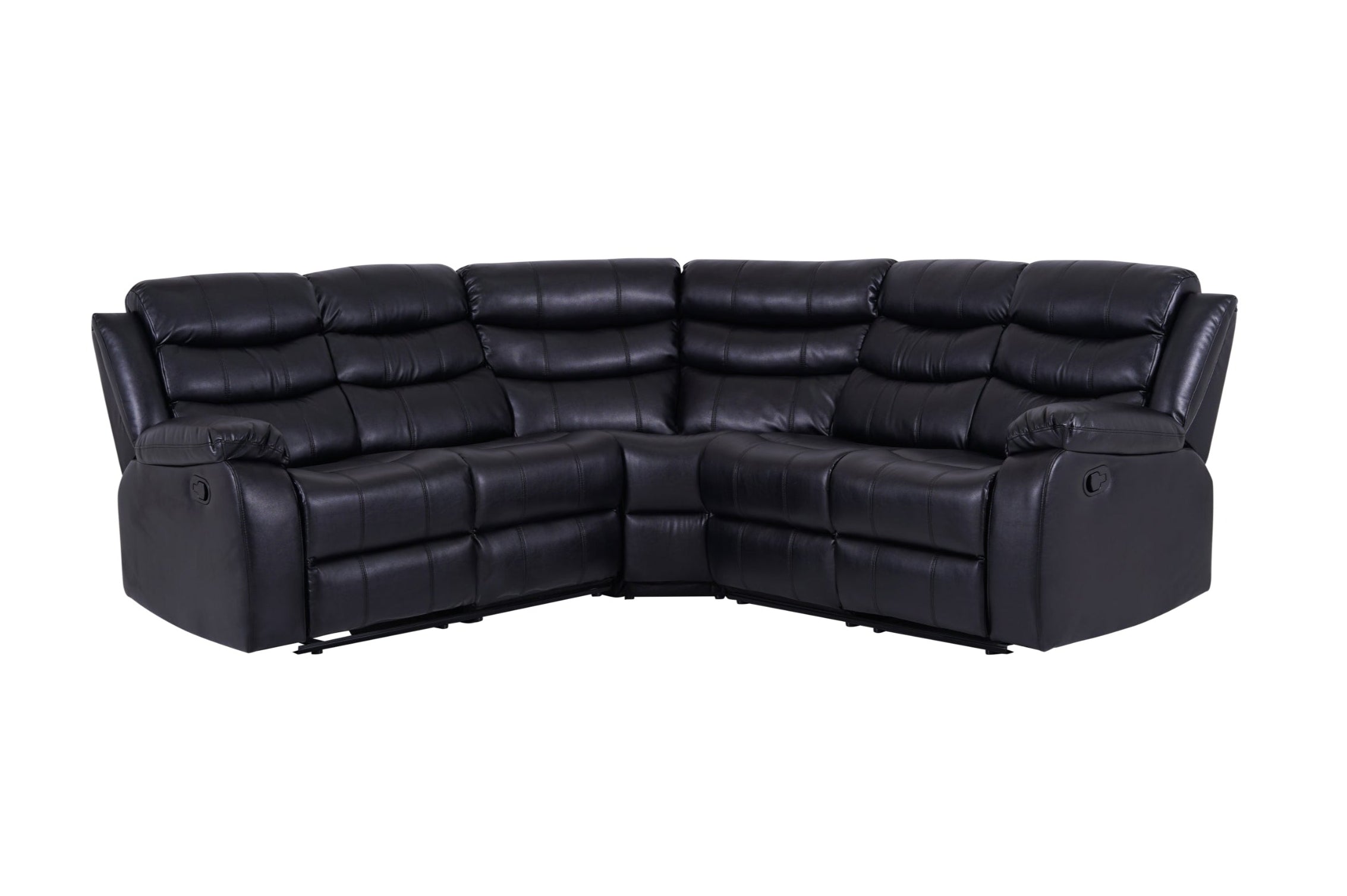 Roma Manual Recliner Corner Sofa Black Leather - Dante Furniture