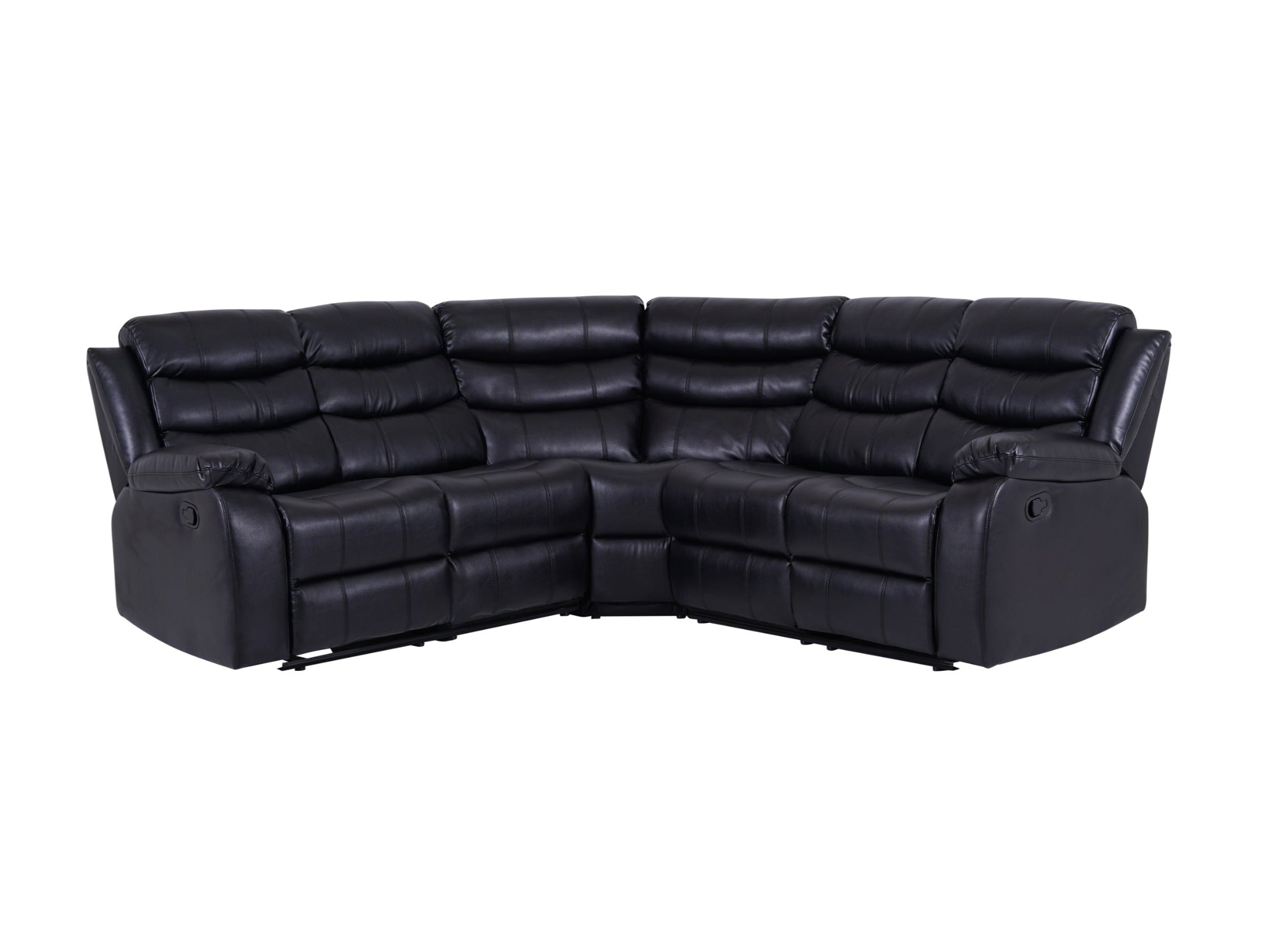 Roma Manual Recliner Corner Sofa Black Leather - Dante Furniture
