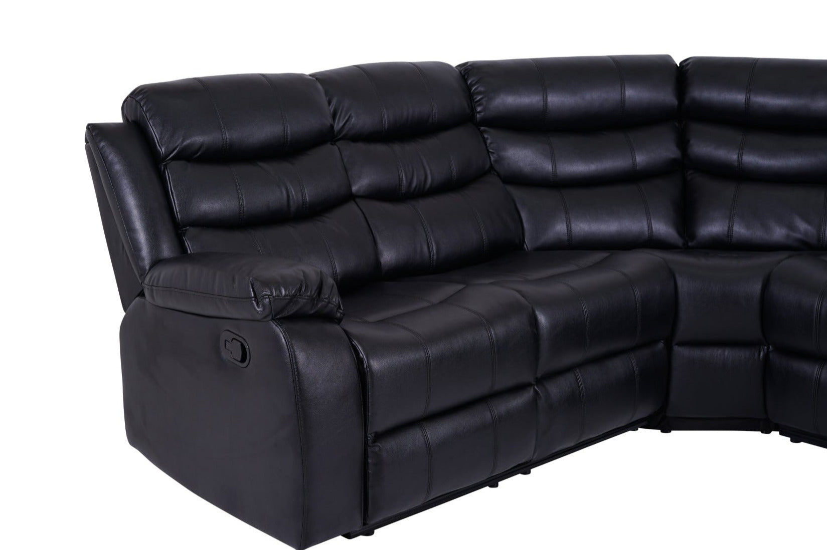 Roma Manual Recliner Corner Sofa Black Leather - Dante Furniture