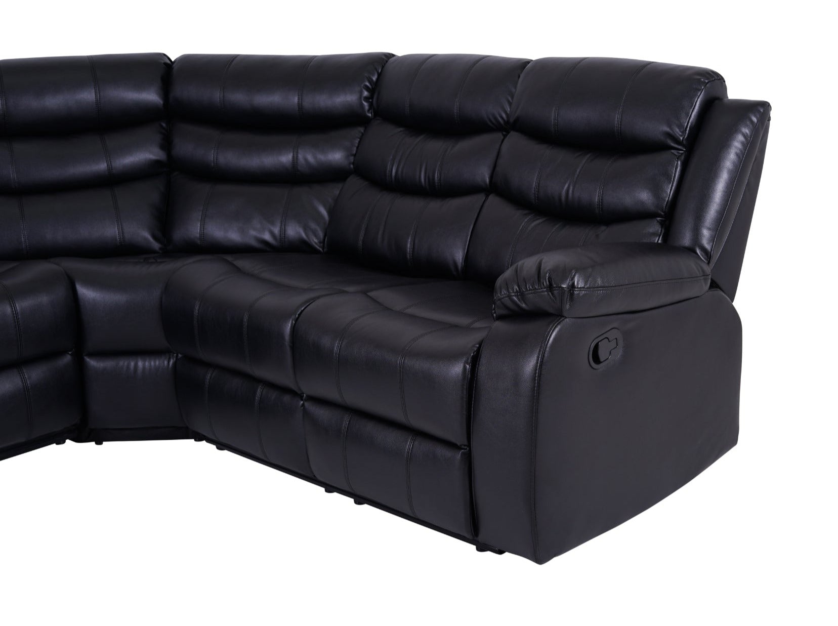 Roma Manual Recliner Corner Sofa Black Leather - Dante Furniture