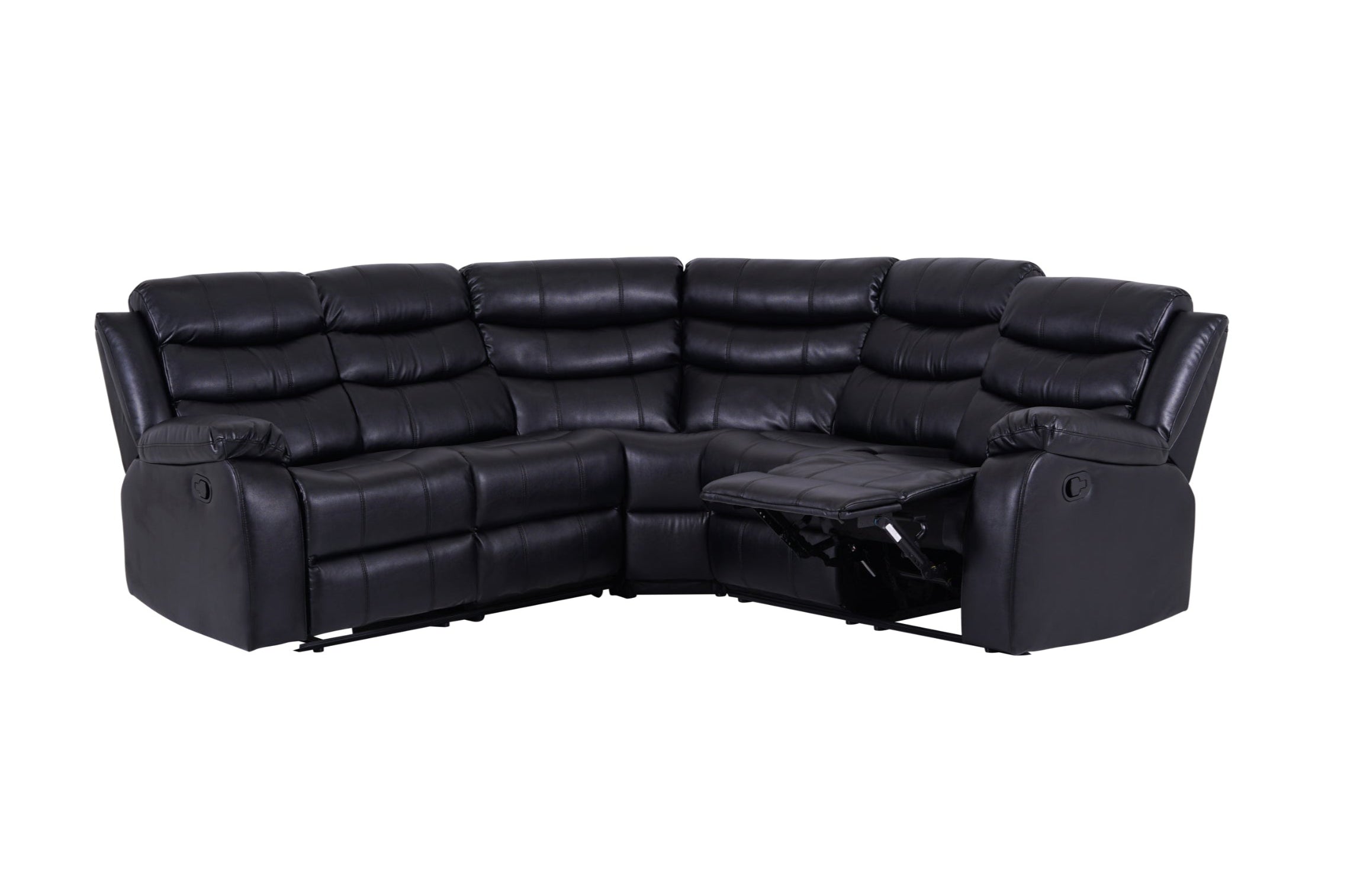 Roma Manual Recliner Corner Sofa Black Leather - Dante Furniture