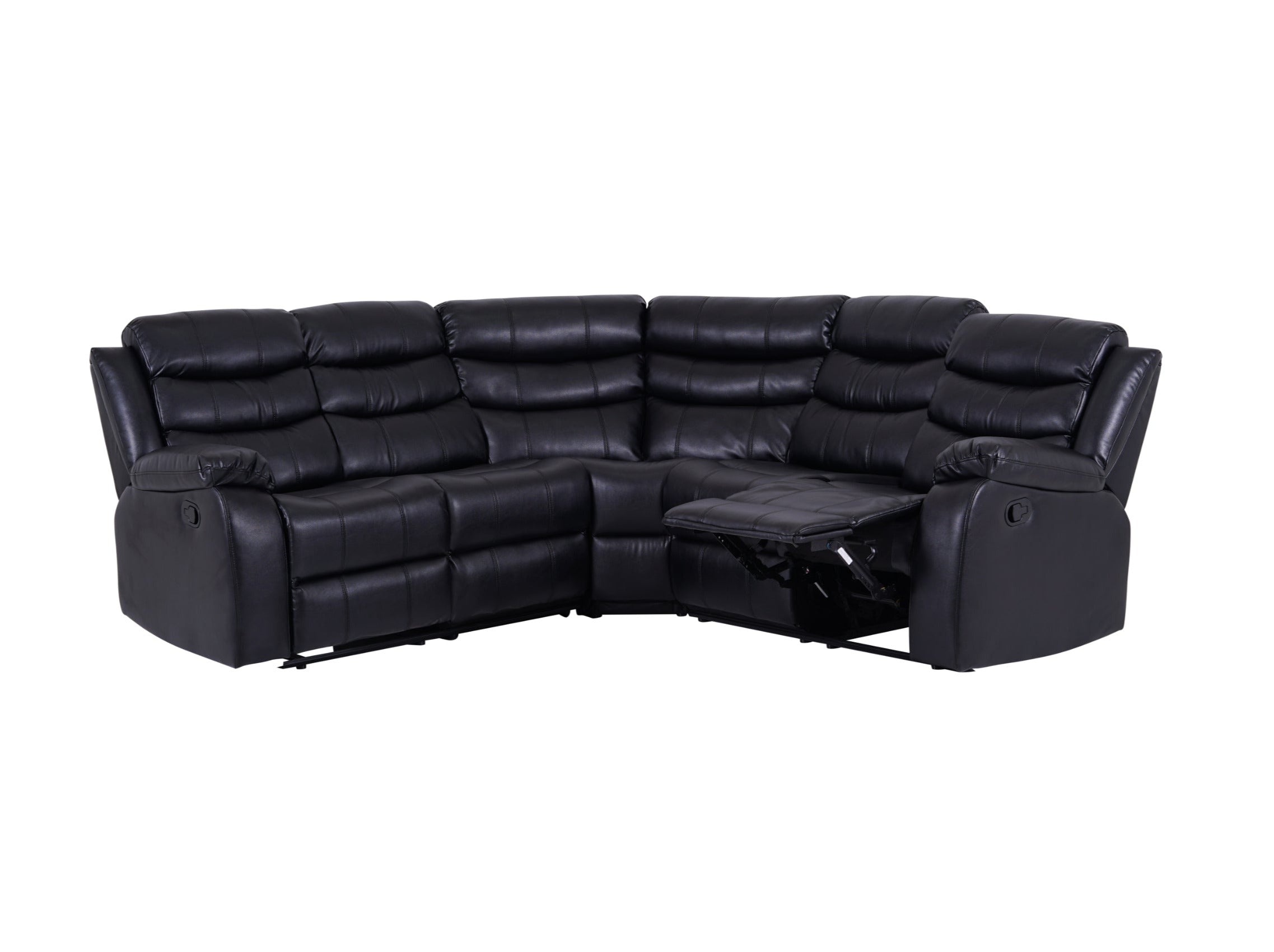 Roma Manual Recliner Corner Sofa Black Leather - Dante Furniture