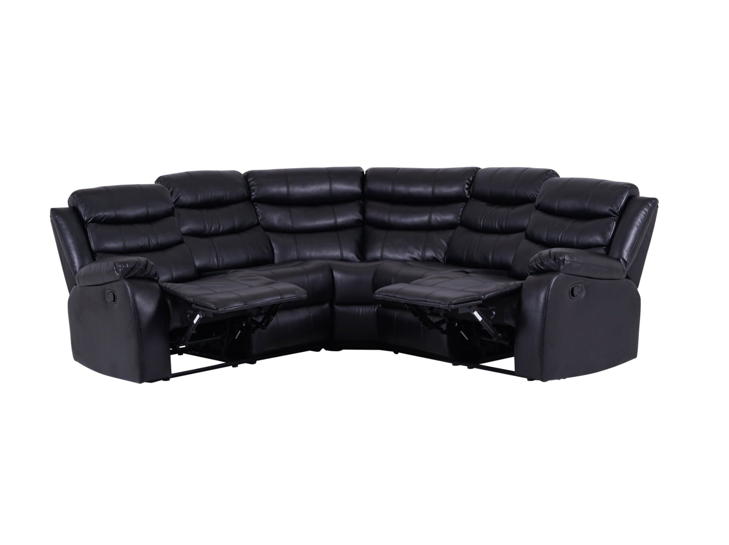 Roma Manual Recliner Corner Sofa Black Leather - Dante Furniture