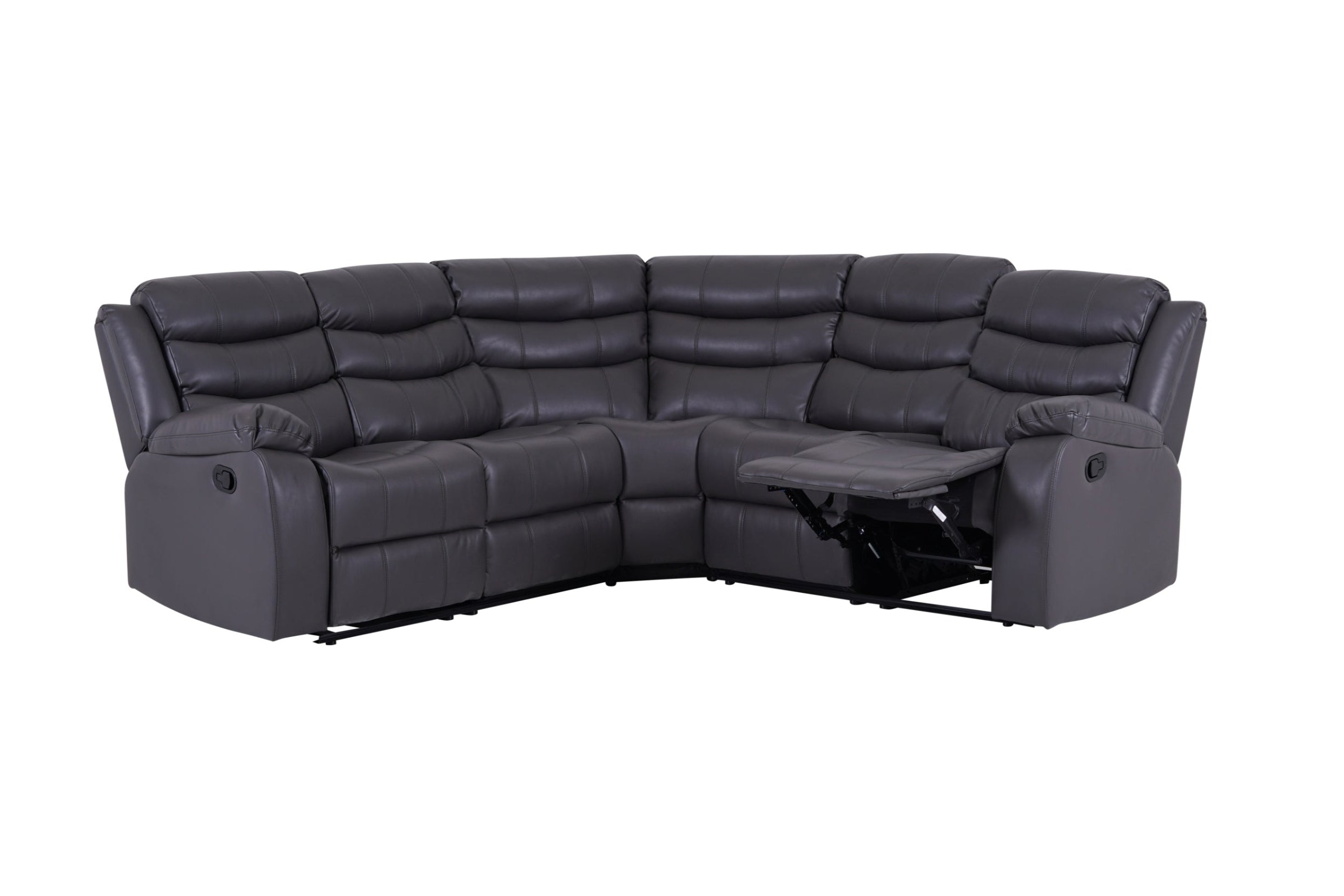 Roma Manual Recliner Corner Sofa Grey Leather - Dante Furniture