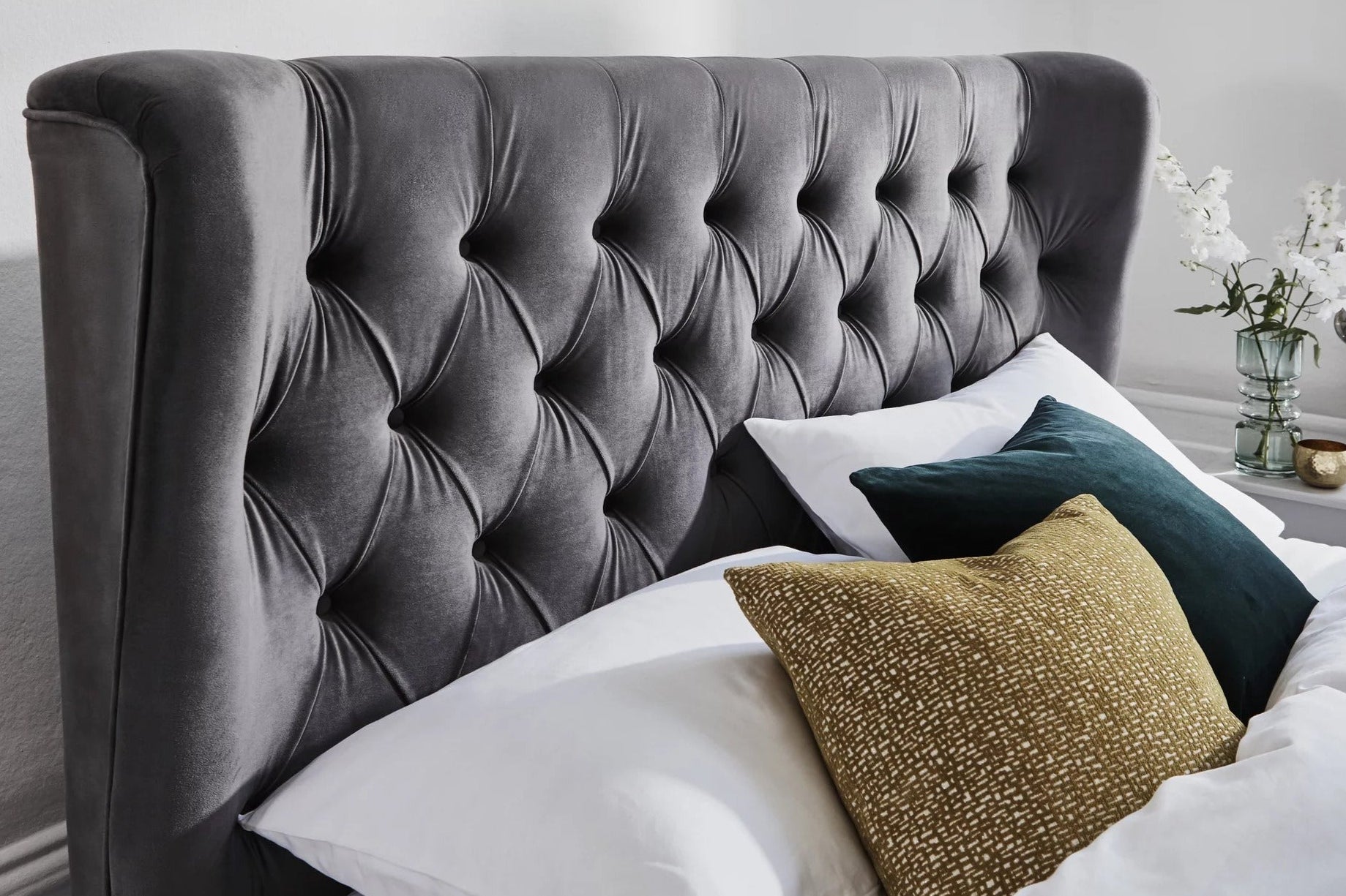 Calypso Velvet Smoke Ottoman Bed - Dante Furniture