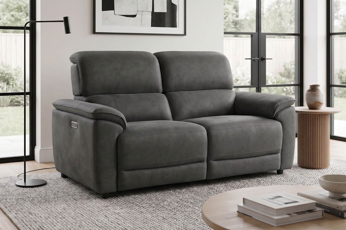 Hugo 2 Seater Power Recliner Sofa - Grey - Dante Furniture