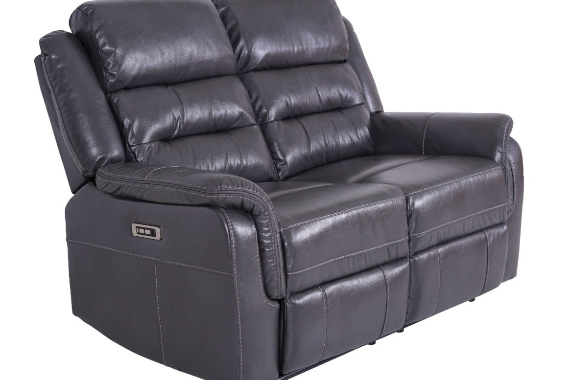 Turin 2 Seater Leather Recliner Sofa - Grey - Dante Furniture