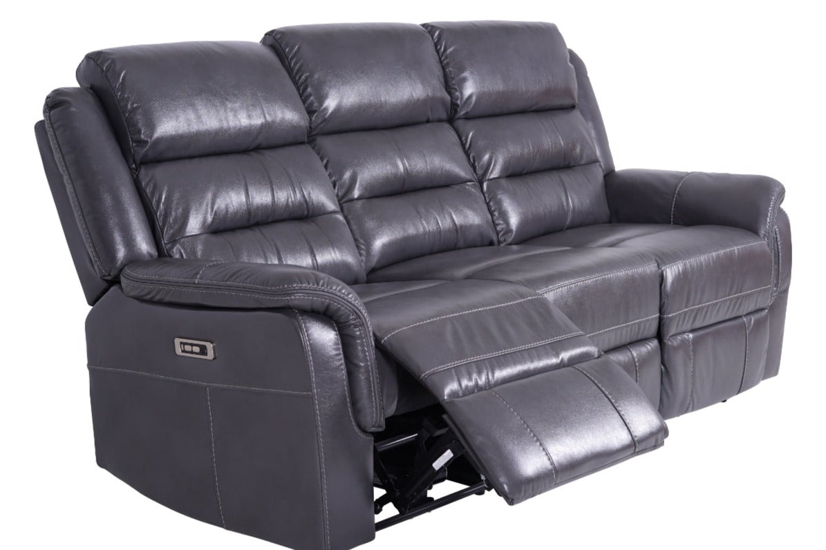 Turin 3 Seater Leather Recliner Sofa - Grey - Dante Furniture