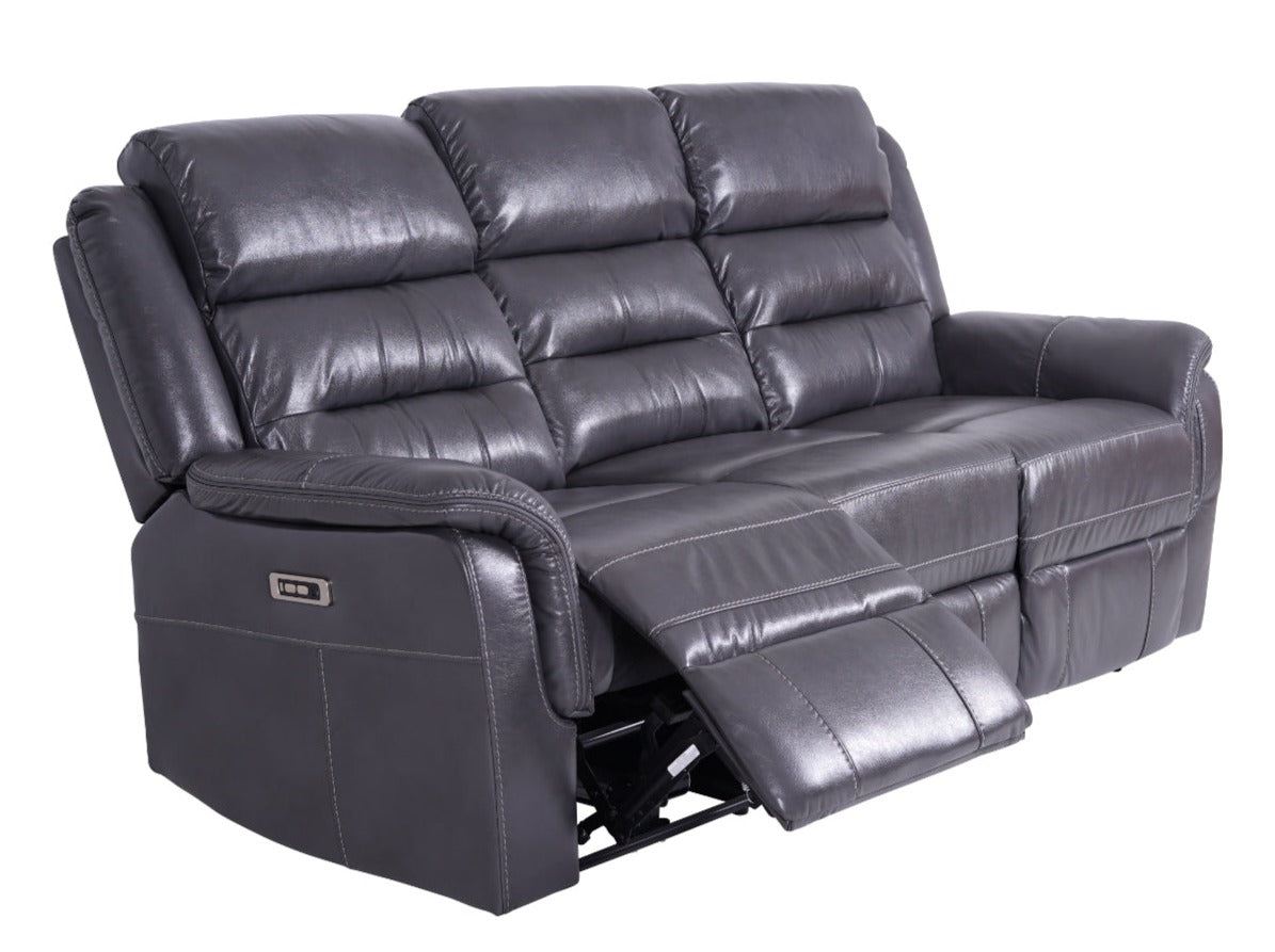 Turin 3 Seater Leather Recliner Sofa - Grey - Dante Furniture