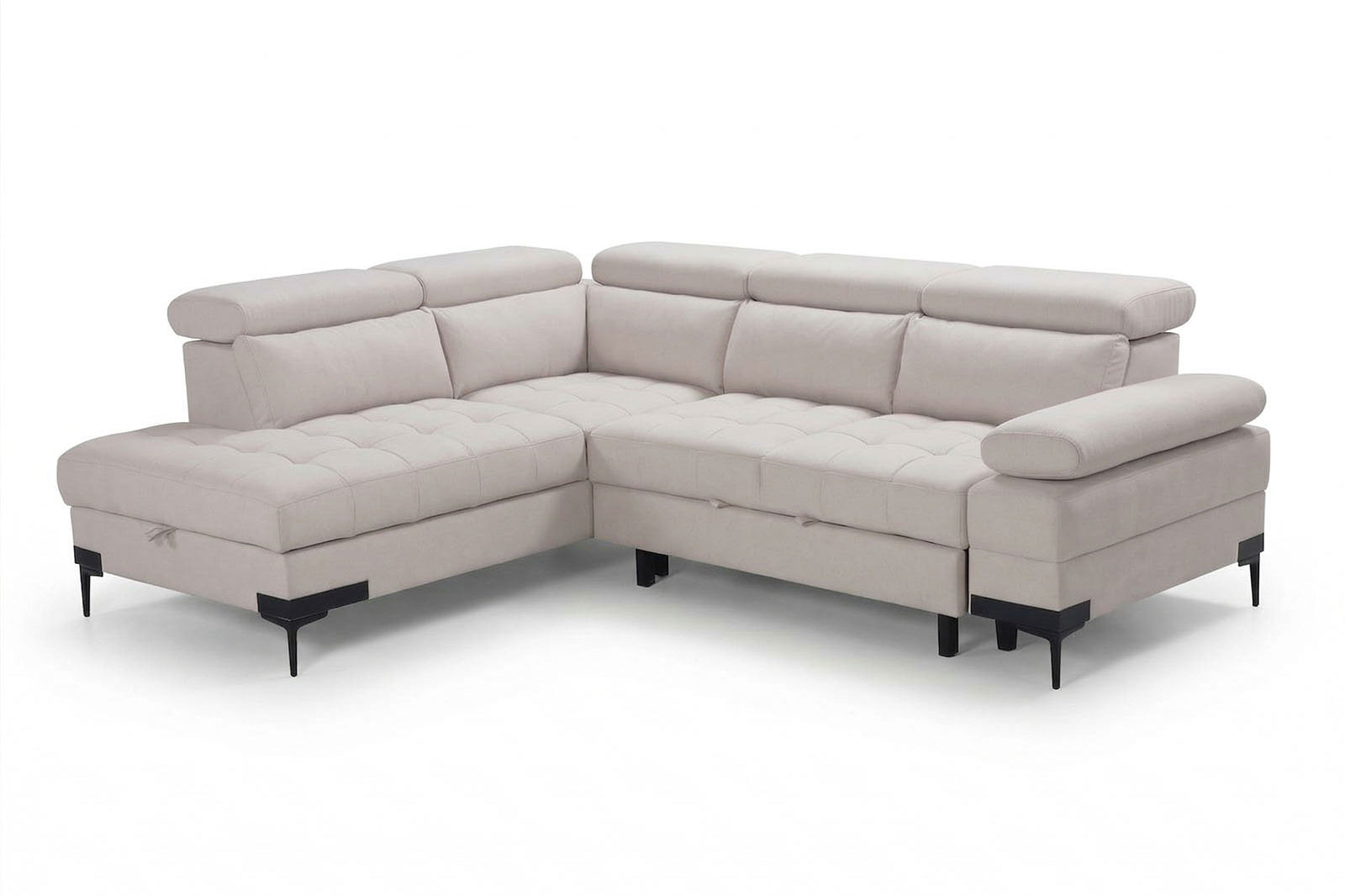 Cassia Corner Sofa Bed Beige Fabric - LHF - Dante Furniture