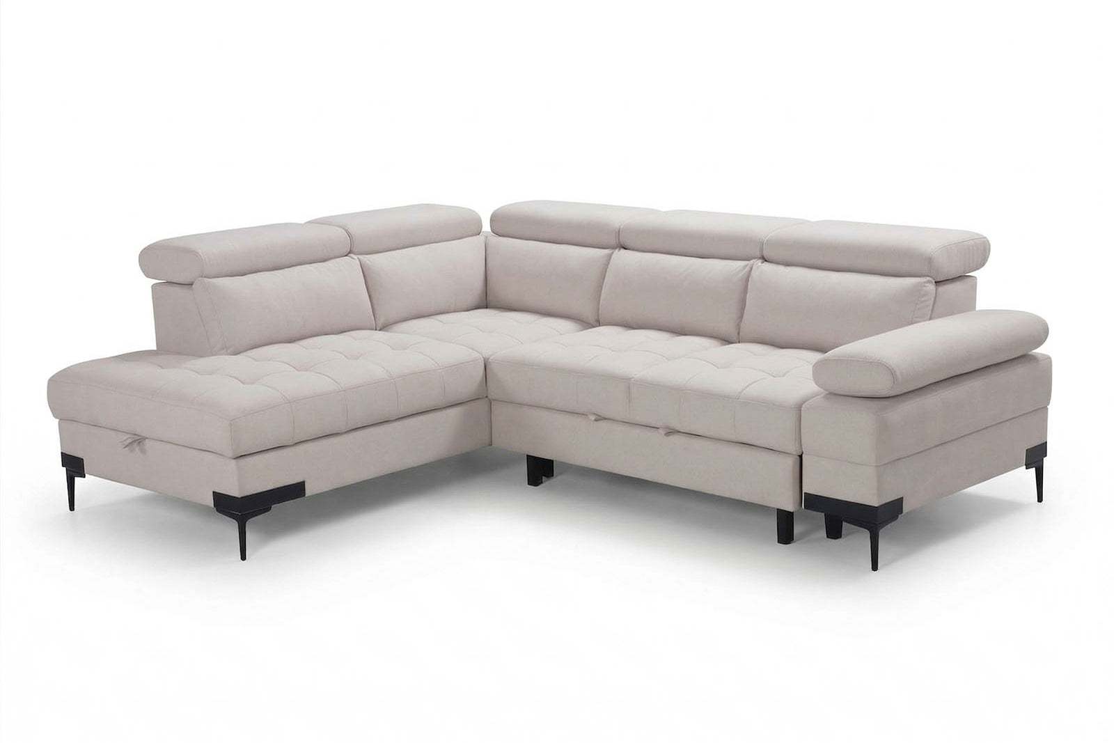Cassia Corner Sofa Bed Beige Fabric - LHF - Dante Furniture