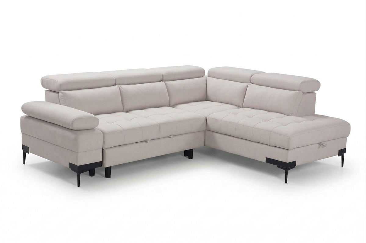 Cassia Corner Sofa Bed Beige Fabric - RHF - Dante Furniture