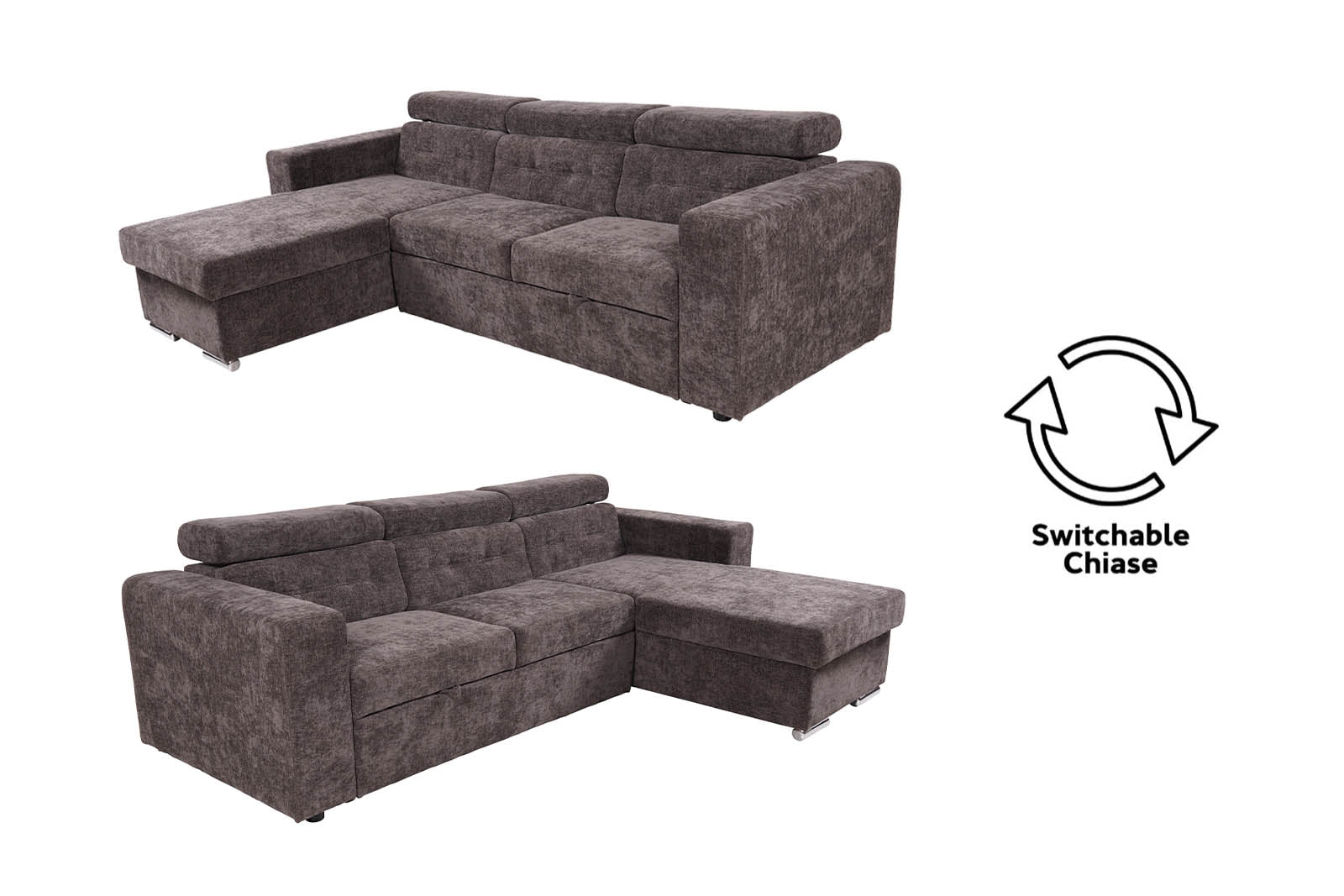 Siena Corner Sofa Bed Fabric - Brown - Dante Furniture