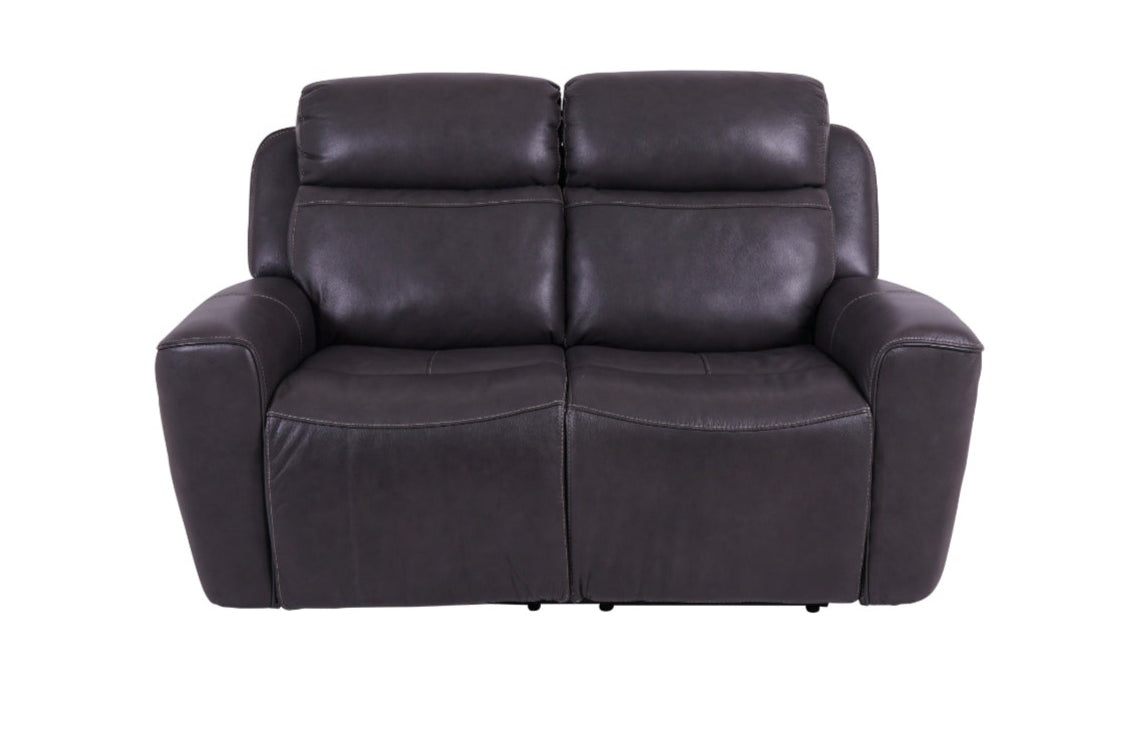 Grey Leather 2-Seater Power Recliner Sofa