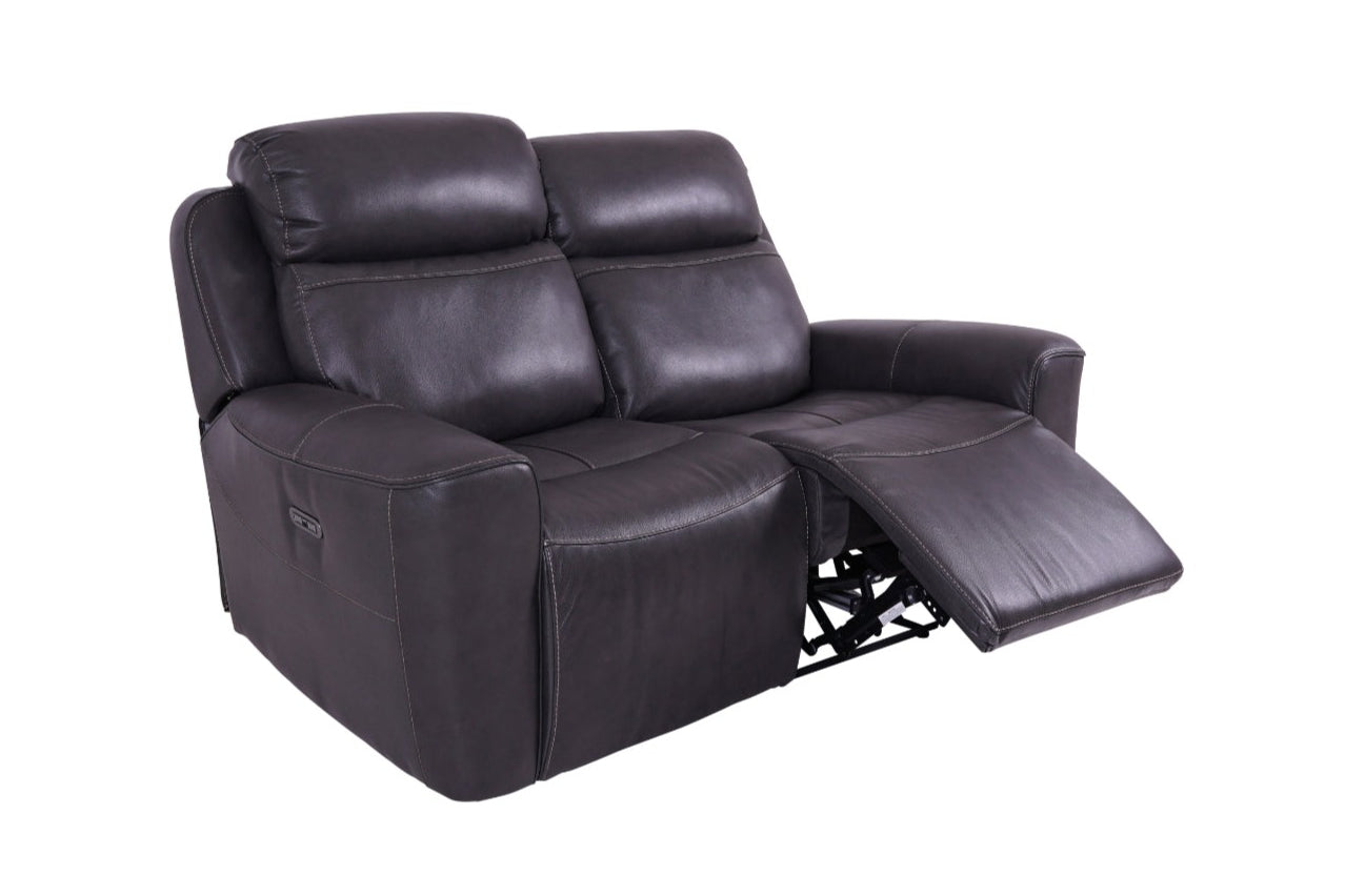 Grey Leather 2-Seater Power Recliner Sofa