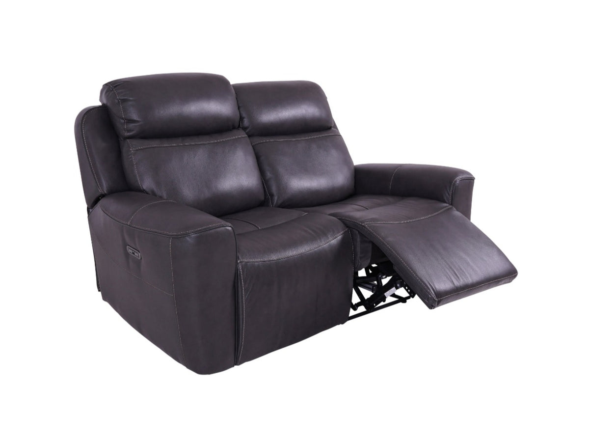 Grey Leather 2-Seater Power Recliner Sofa