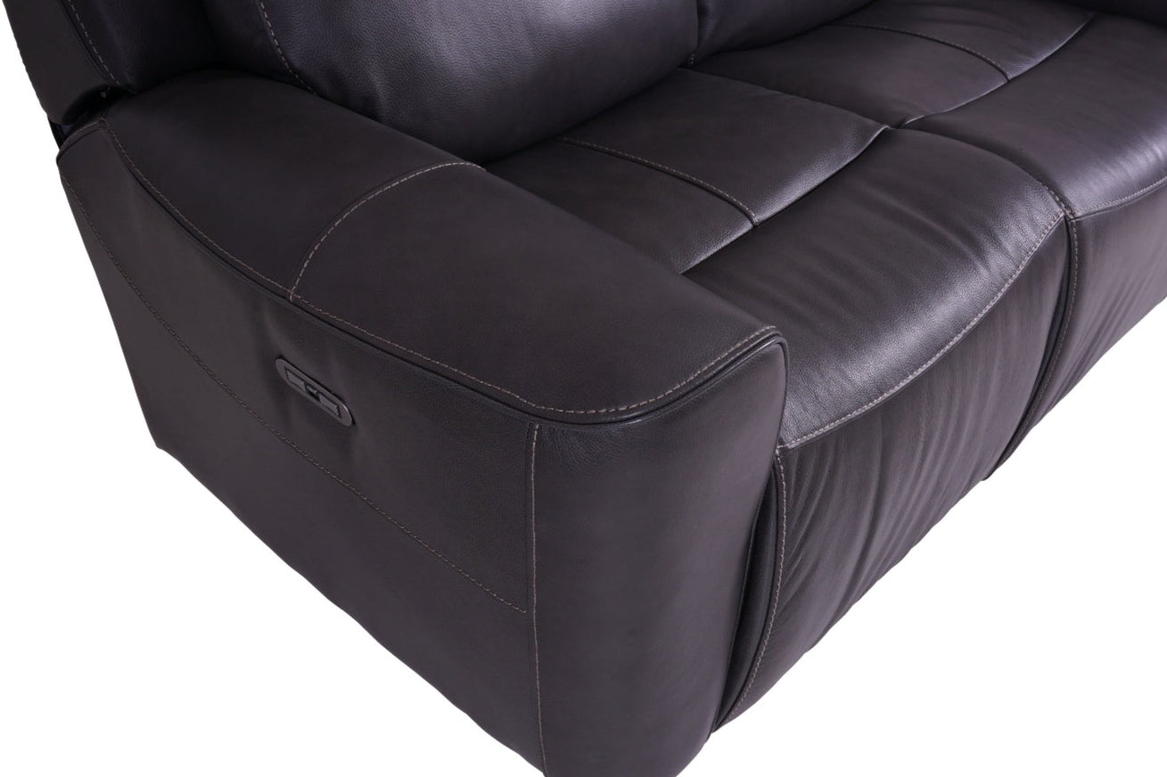 Grey Leather 2-Seater Power Recliner Sofa