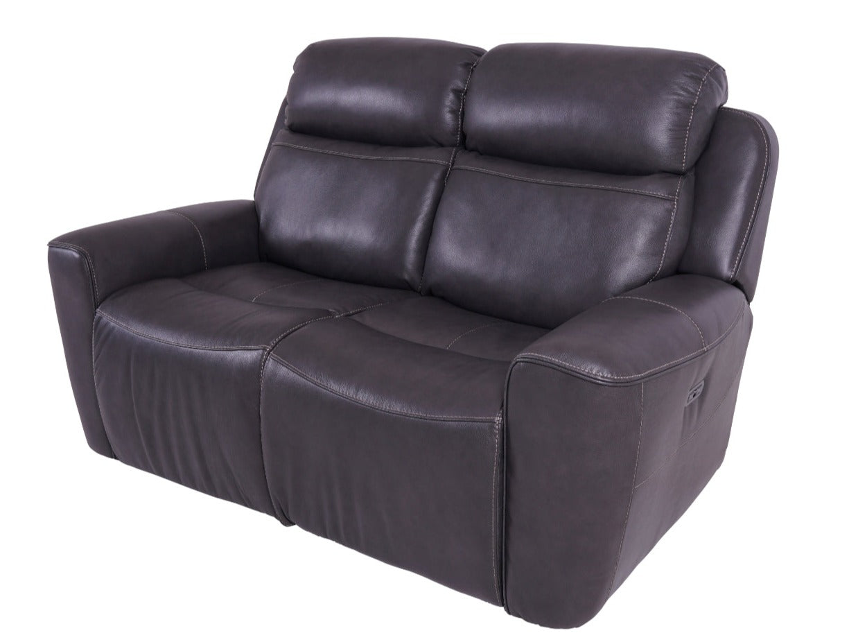 Grey Leather 2-Seater Power Recliner Sofa