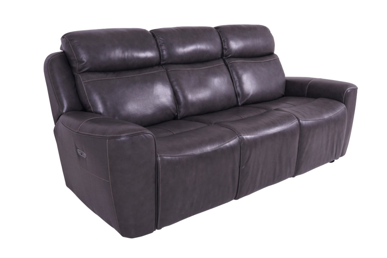 Eiger Grey Leather 3 Seater Sofa Power Recliner - Dante Furniture