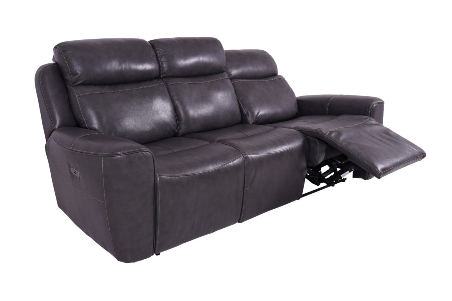 Eiger Grey Leather 3 Seater Sofa Power Recliner - Dante Furniture