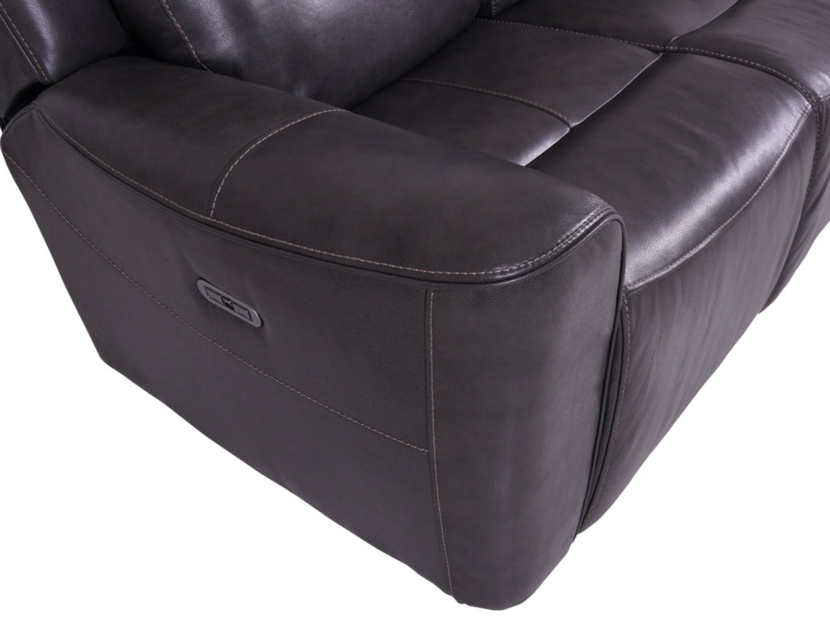 Eiger Grey Leather 3 Seater Sofa Power Recliner - Dante Furniture