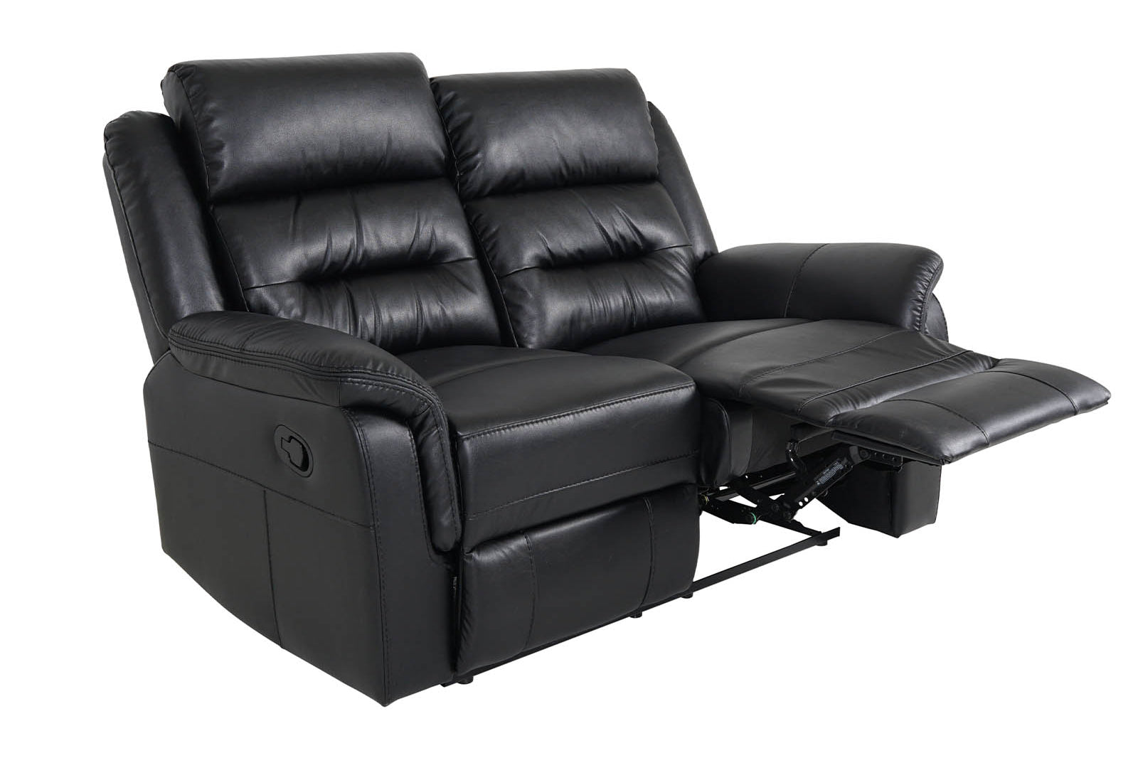 2-Seater Black Leather Recliner Sofa