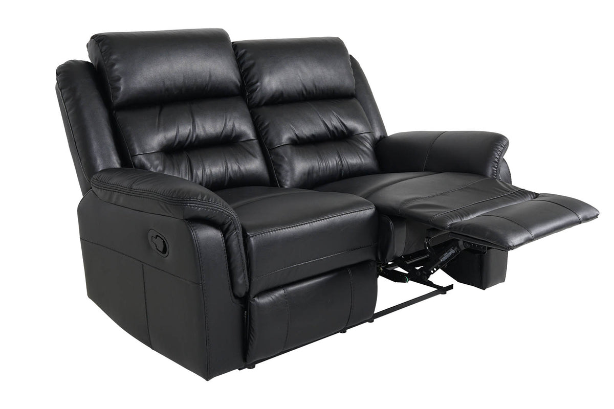 2-Seater Black Leather Recliner Sofa