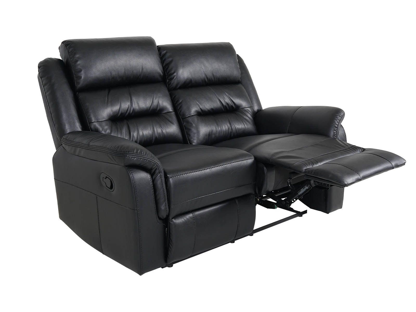 2-Seater Black Leather Recliner Sofa