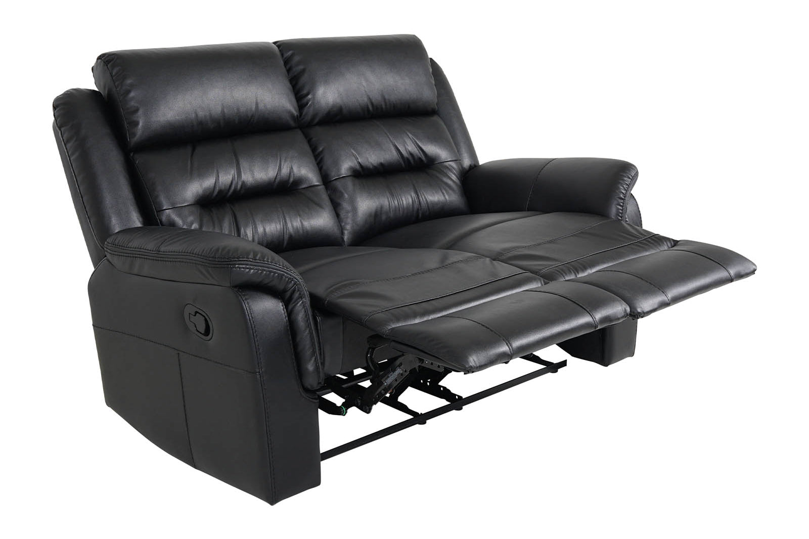2-Seater Black Leather Recliner Sofa