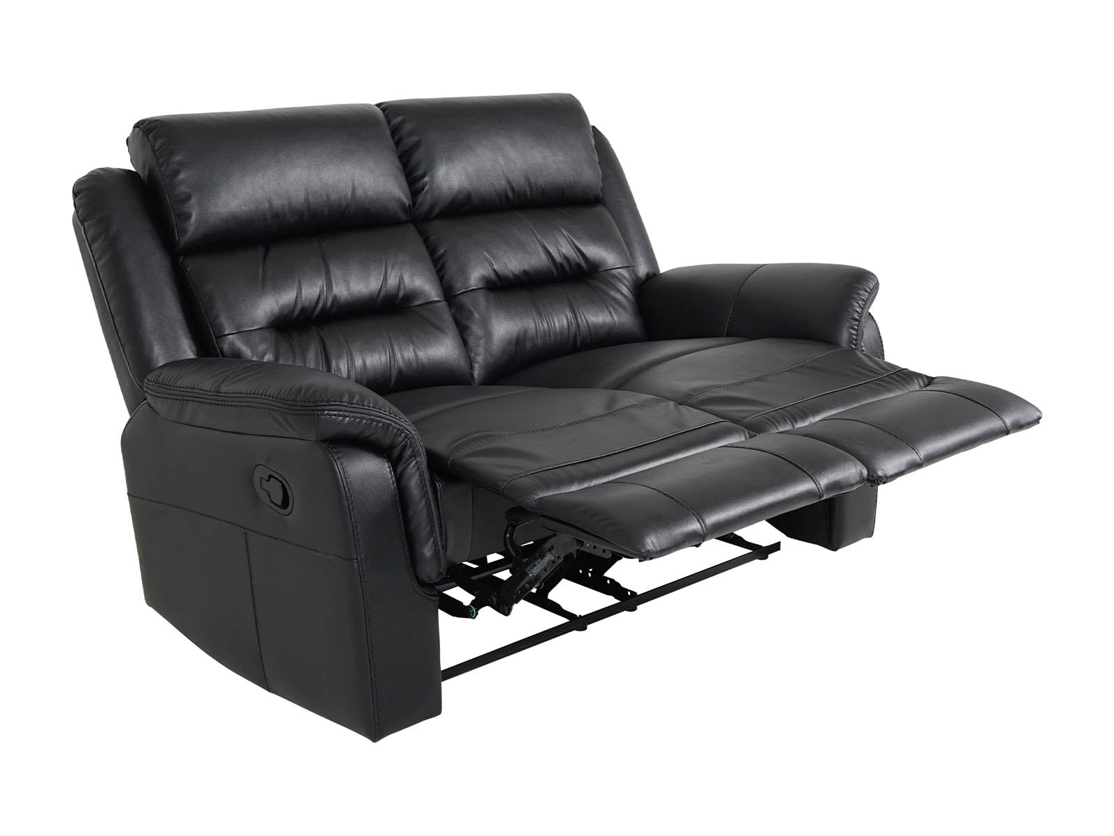 2-Seater Black Leather Recliner Sofa