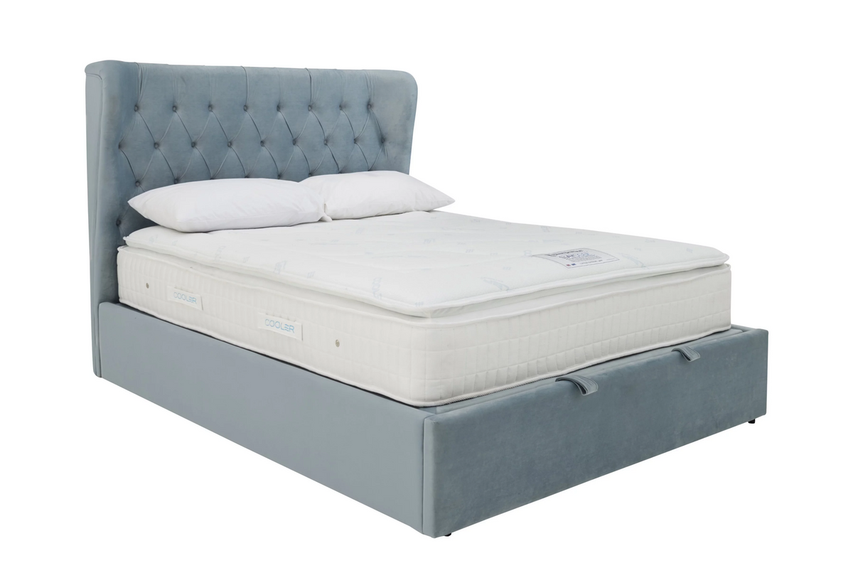 Calypso Velvet Sky Ottoman Bed