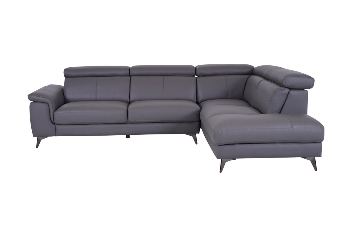 Matera Right Hand Facing Arm Open End Corner Sofa - Elephant Grey Leather - Dante Furniture