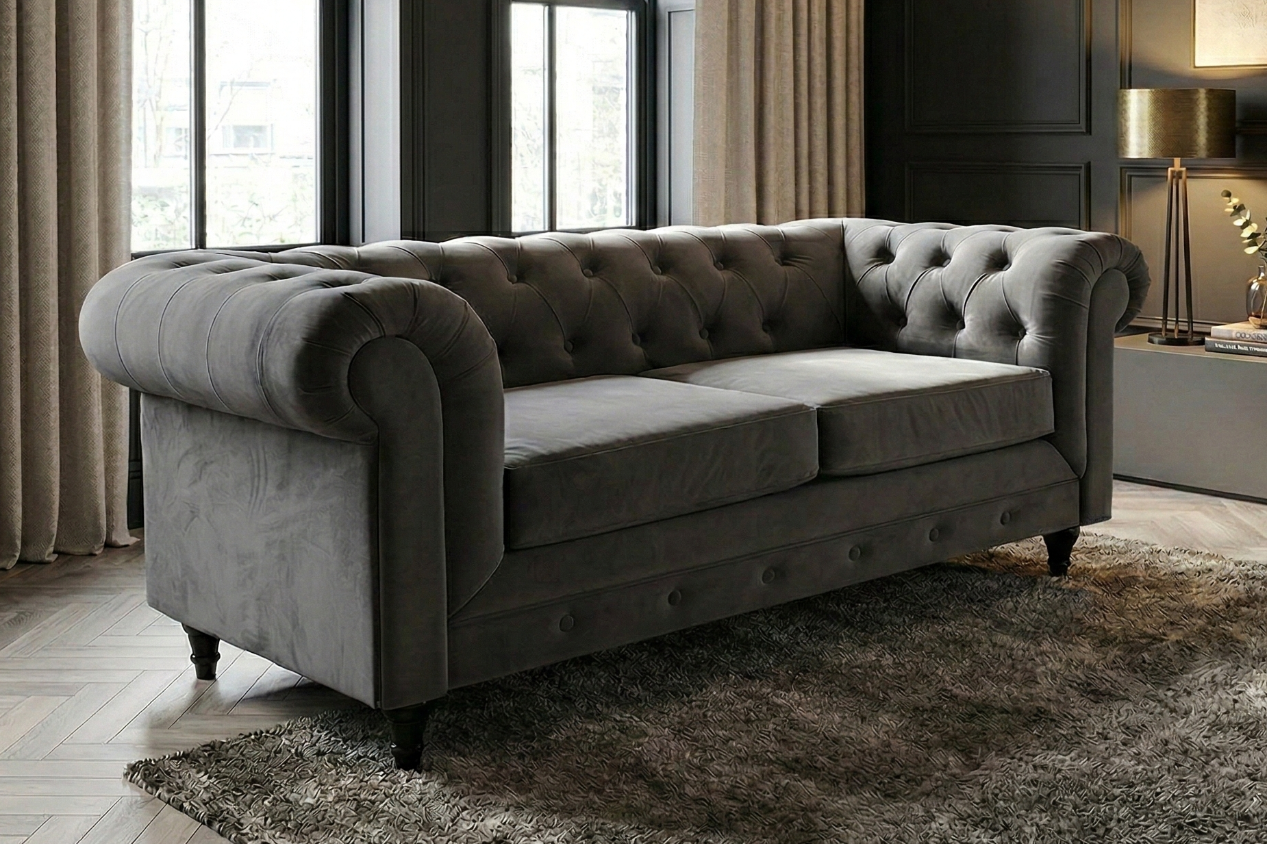 dante furniture 2 seater chesterfield Plush grey Sofa