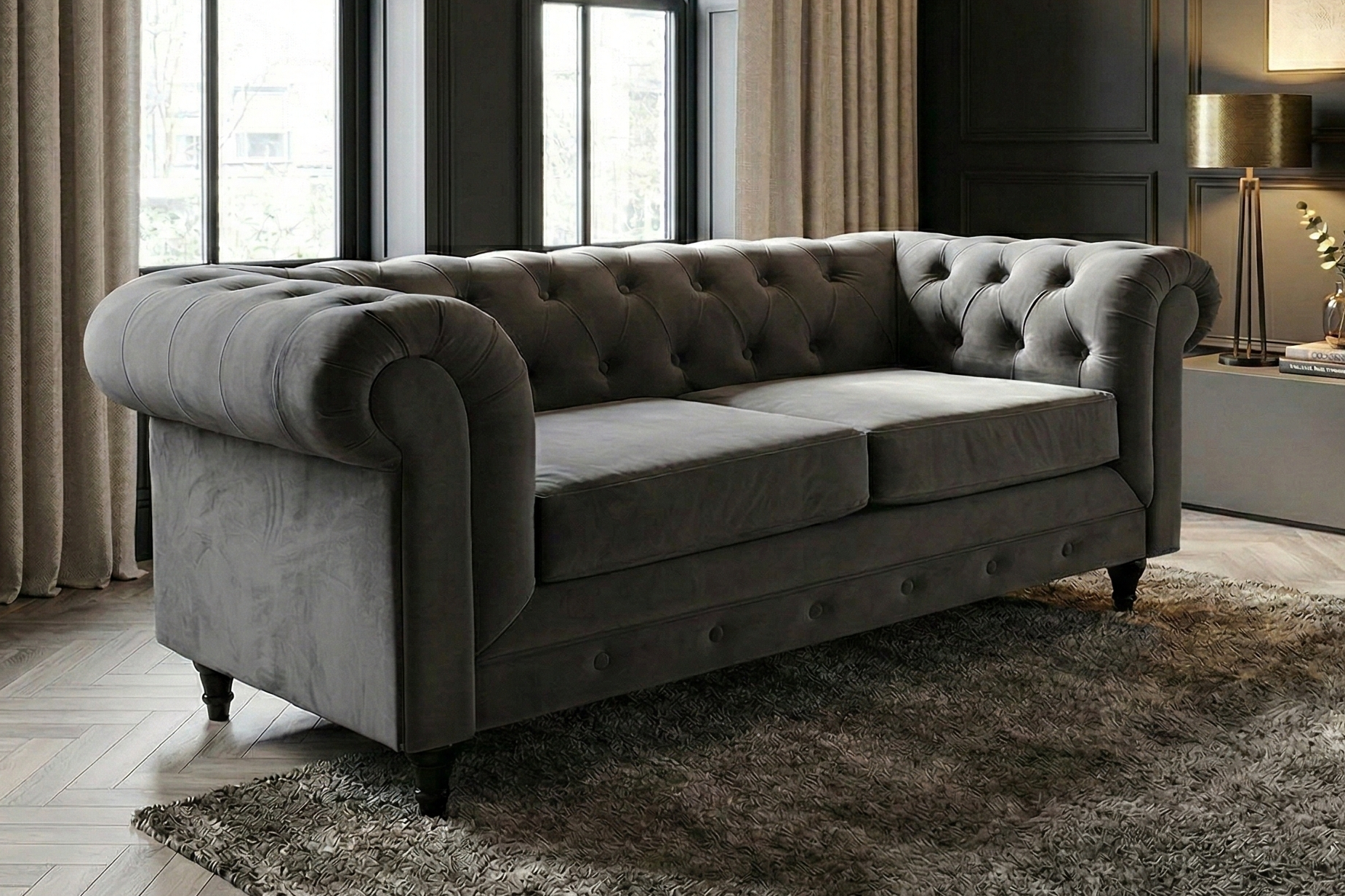 dante furniture 2 seater chesterfield Plush grey Sofa