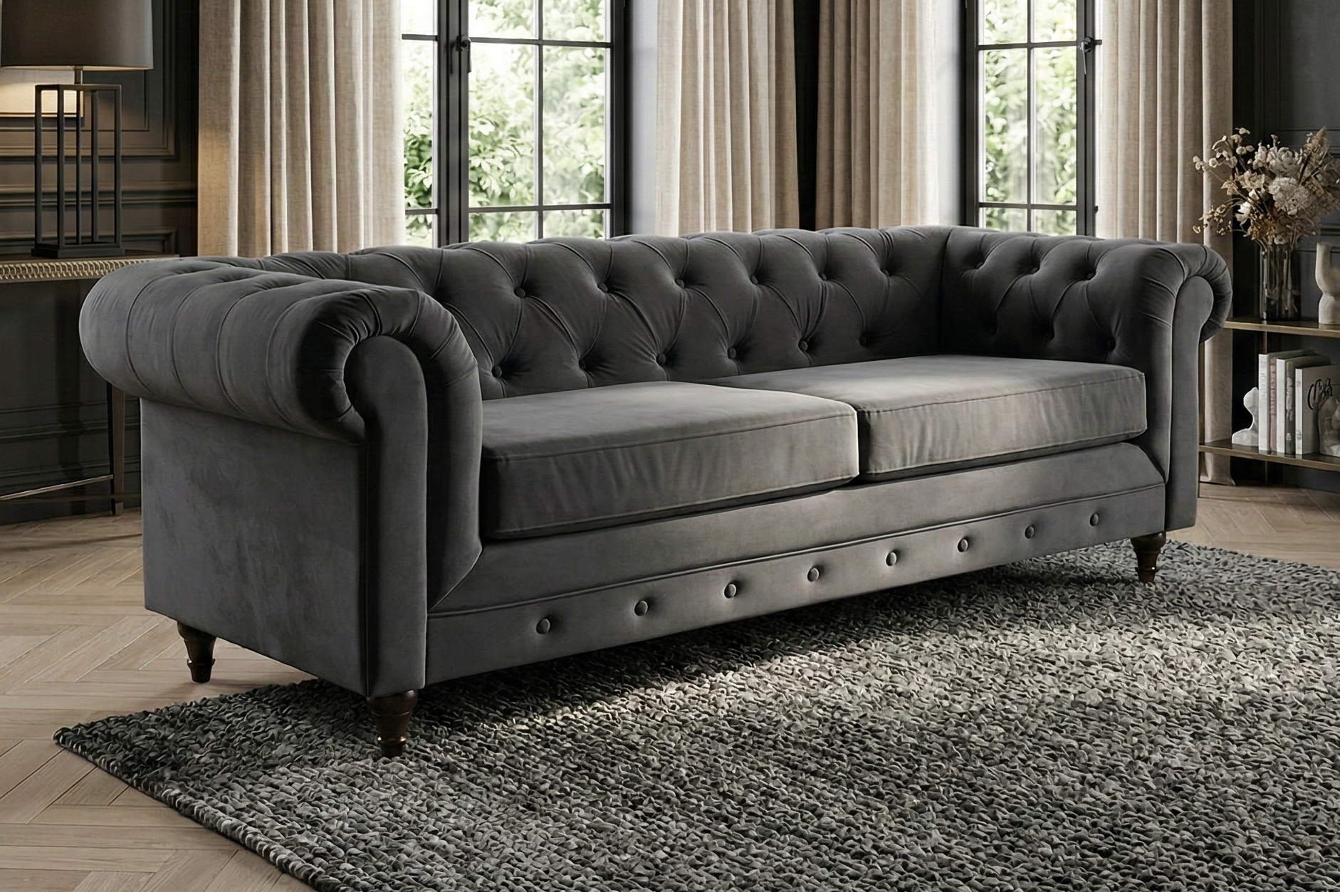 dante furniture 3 seater grey chesterfield sofa