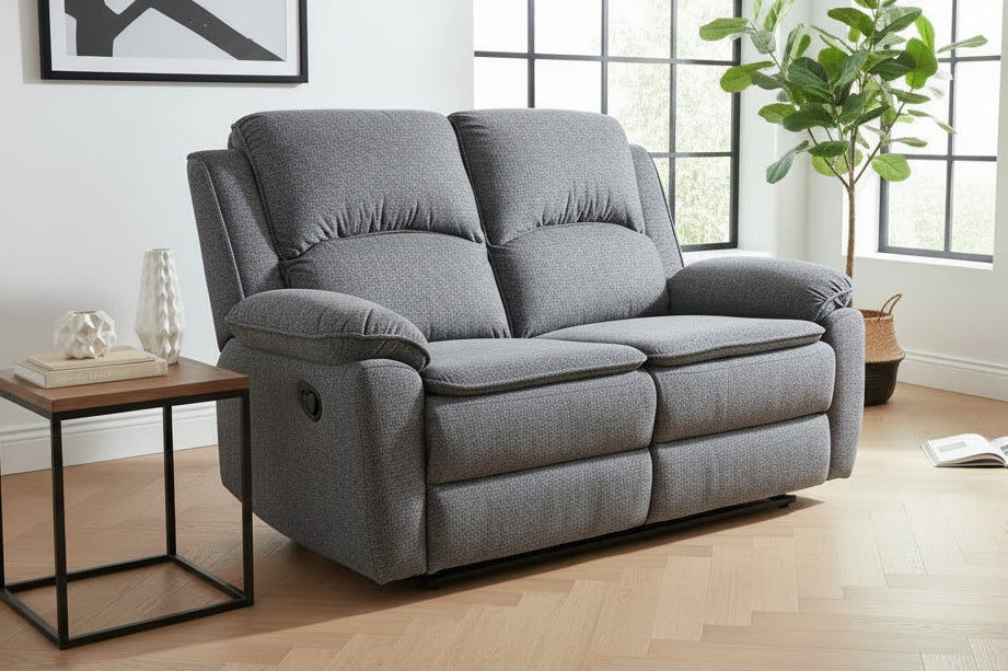dante furniture bronte grey 2 seater recliner fabric lifestyle picture