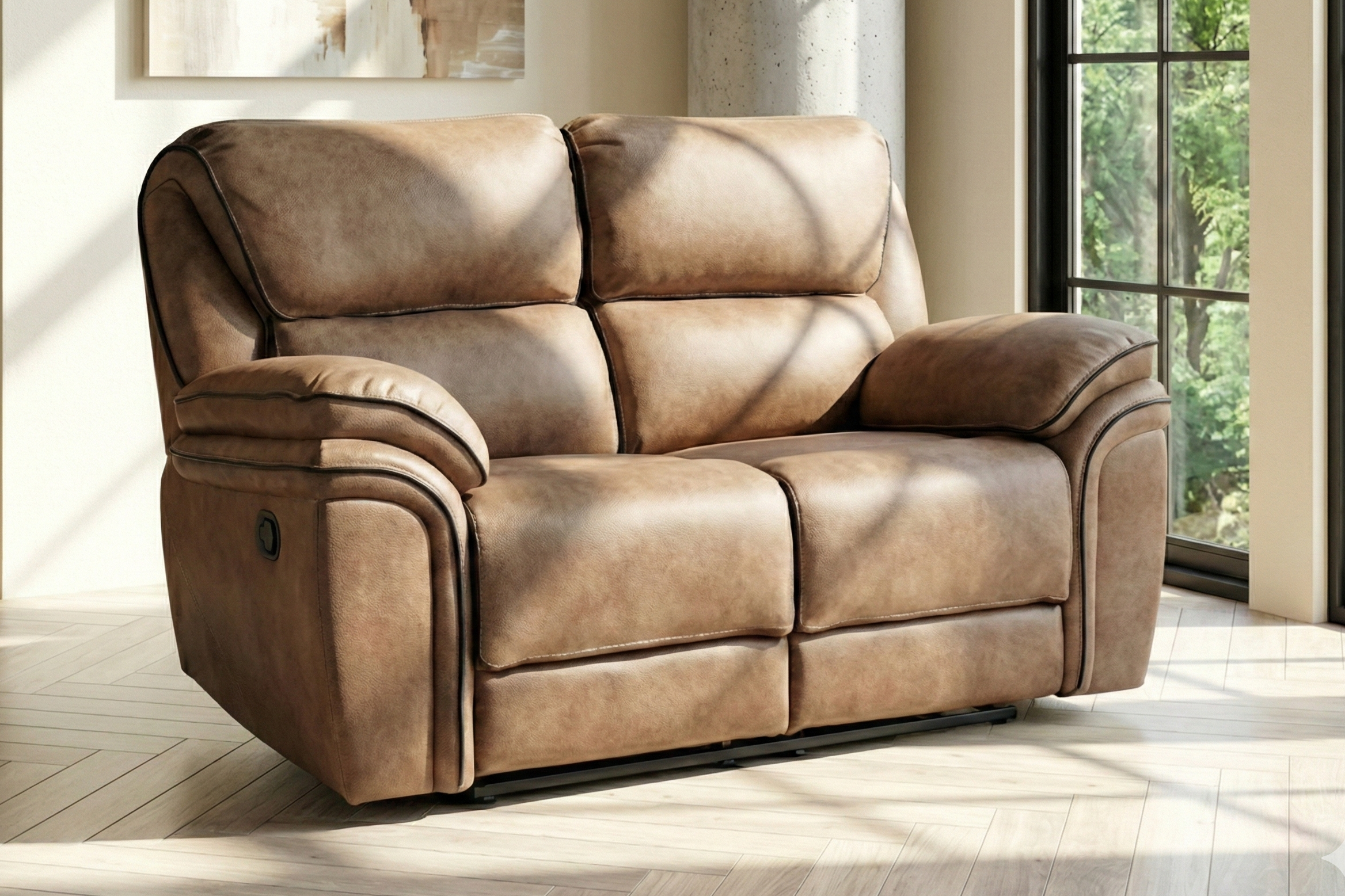 dante furniture monaco 2 seater brown recliner sofa life style picture
