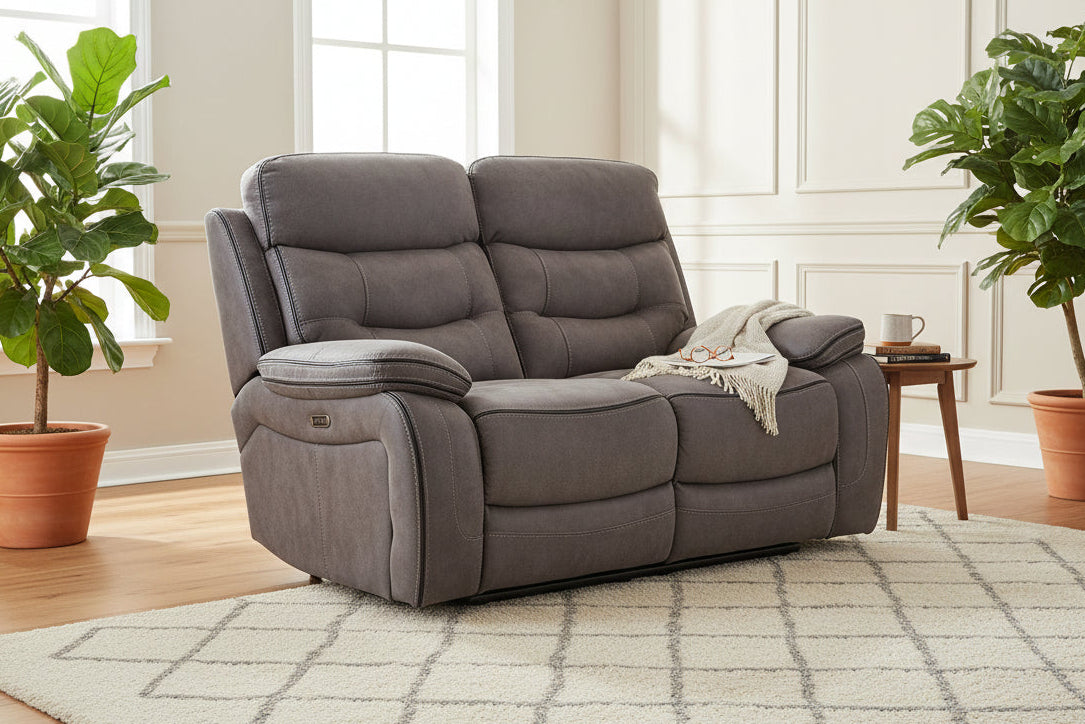 Noah 2 Seater Grey Fabric Recliner Sofa - Dante Furniture