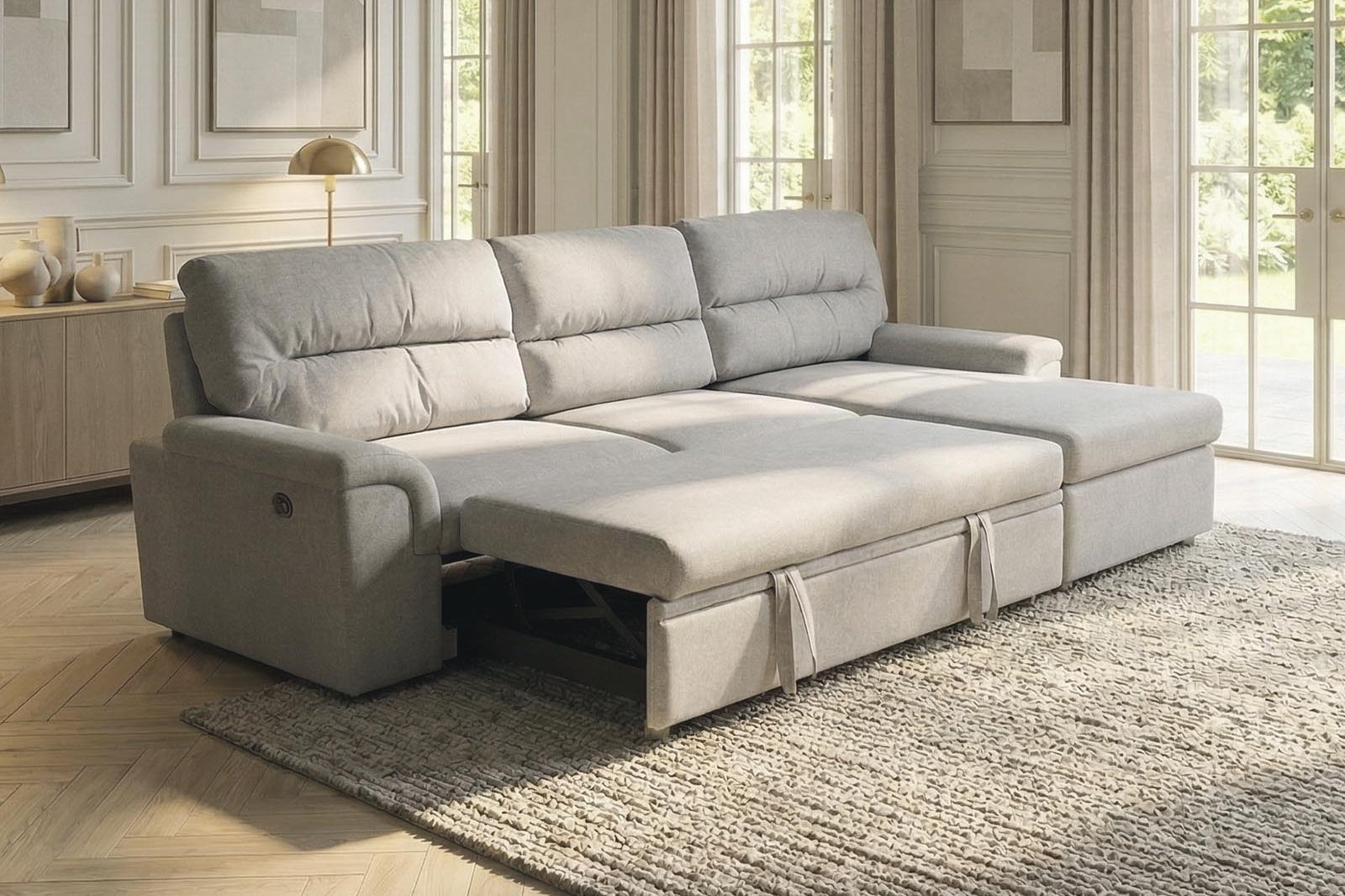 Verona Corner Sofa Bed Fabric - Light Grey - Dante Furniture