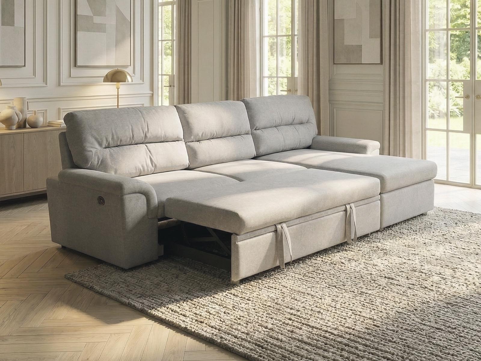 Verona Corner Sofa Bed Fabric - Light Grey - Dante Furniture