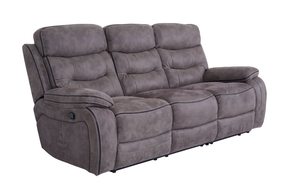Noah grey fabric 3 seater recliner sofa – side angle
