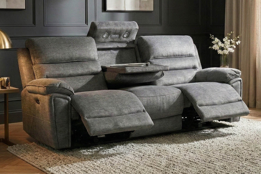Lawson grey fabric 3 seater power recliner sofa