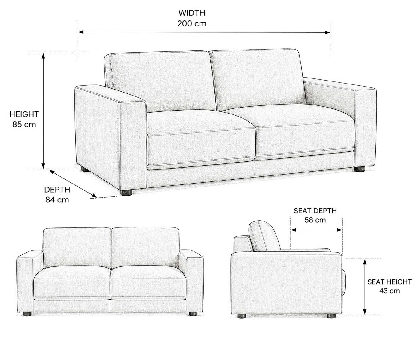 Luca 3 Seater Sofa – Oatmeal Chenille - Dante Furniture
