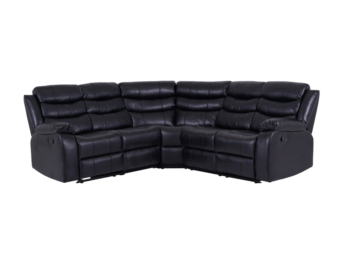 Roma Manual Recliner Corner Sofa Black Leather - Dante Furniture