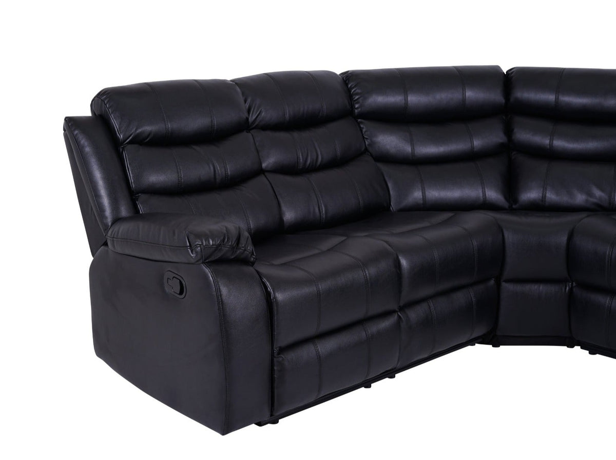 Roma Manual Recliner Corner Sofa Black Leather - Dante Furniture