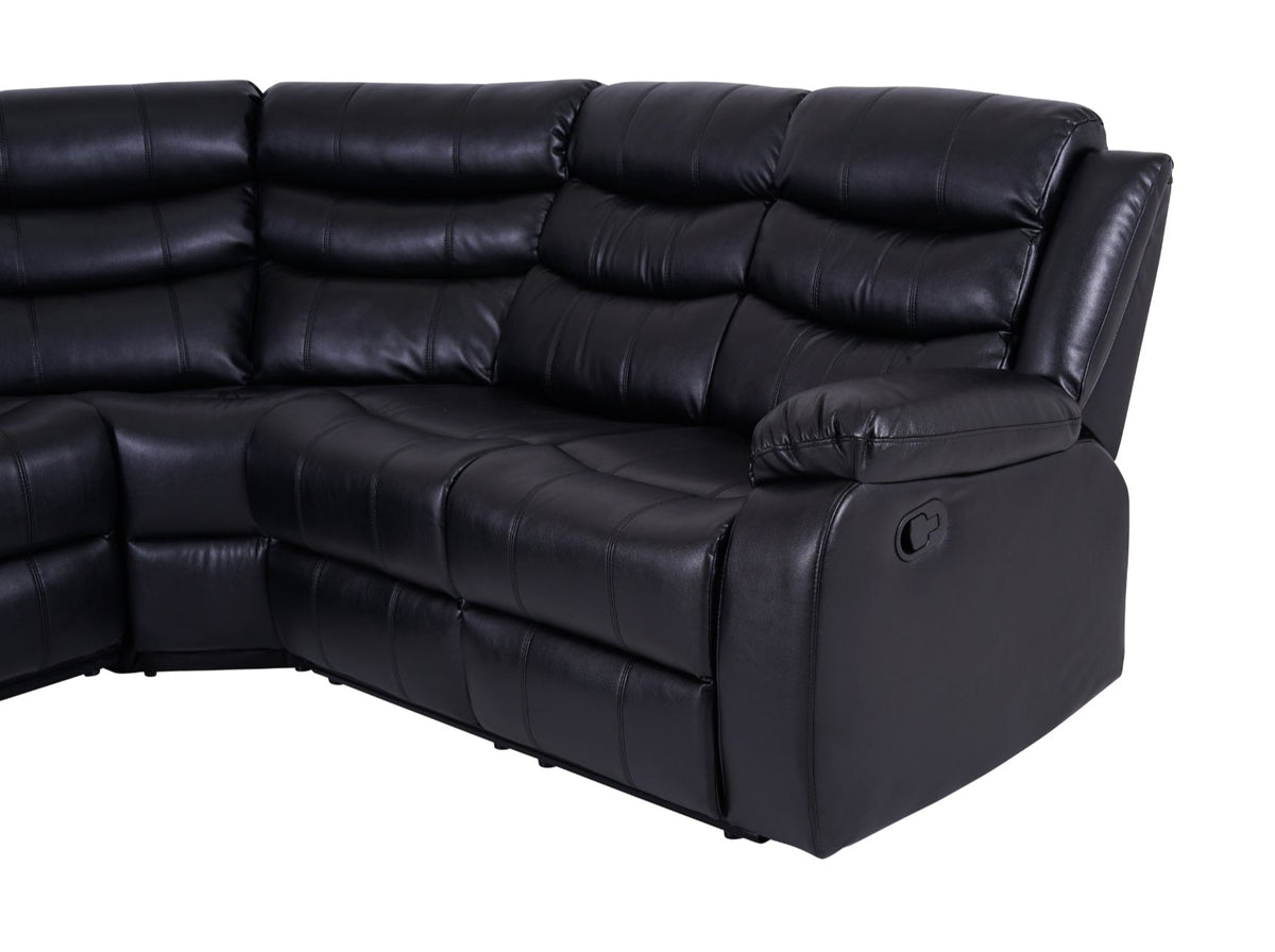 Roma Manual Recliner Corner Sofa Black Leather - Dante Furniture