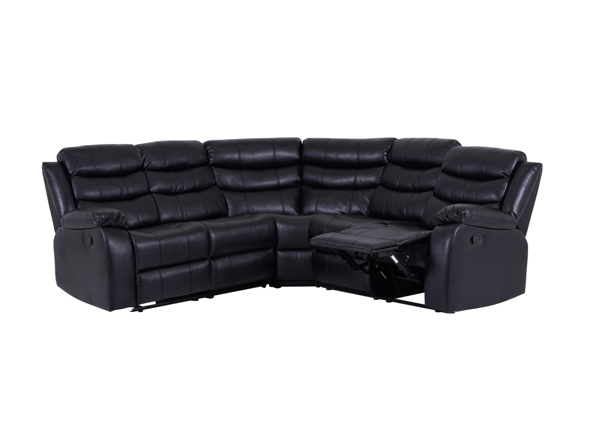 Roma Manual Recliner Corner Sofa Black Leather - Dante Furniture