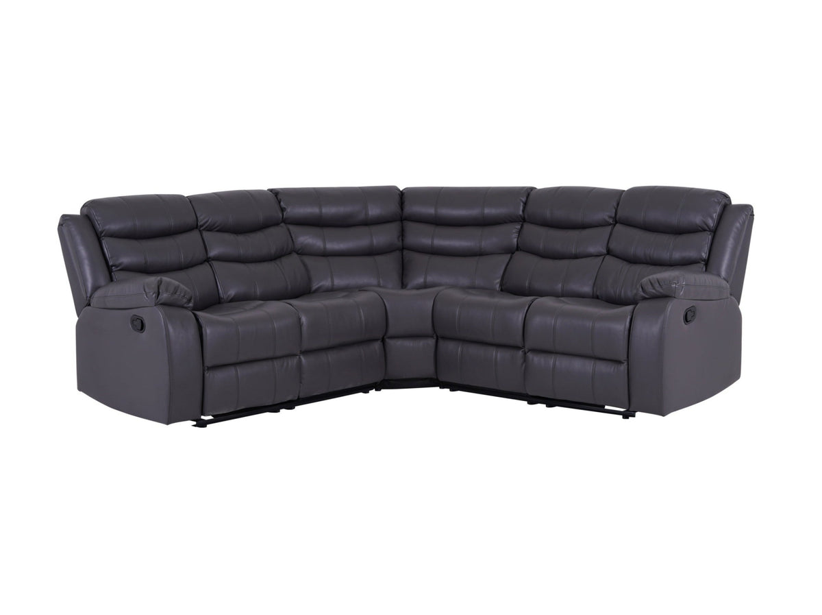 Roma Manual Recliner Corner Sofa Grey Leather - Dante Furniture