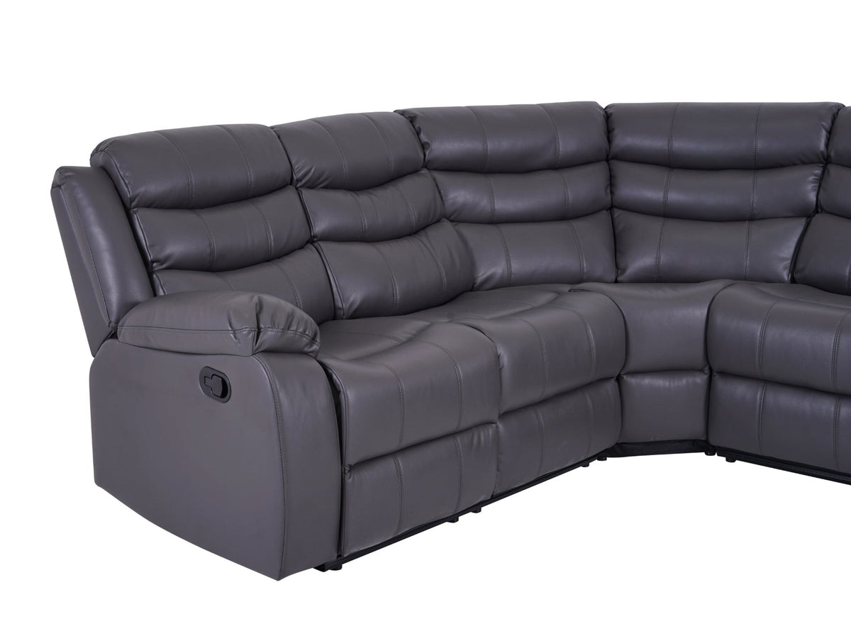 Roma Manual Recliner Corner Sofa Grey Leather - Dante Furniture