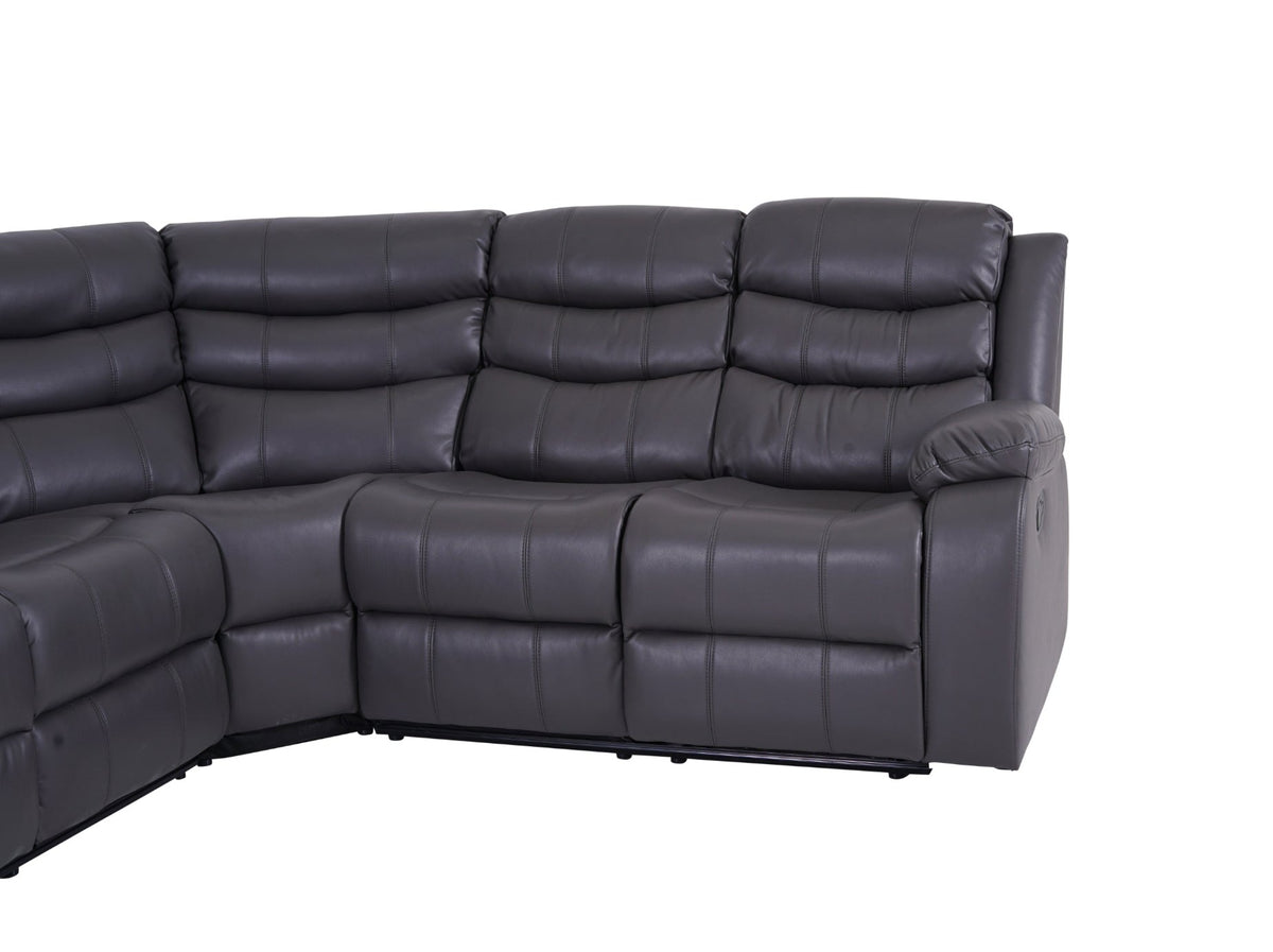 Roma Manual Recliner Corner Sofa Grey Leather - Dante Furniture